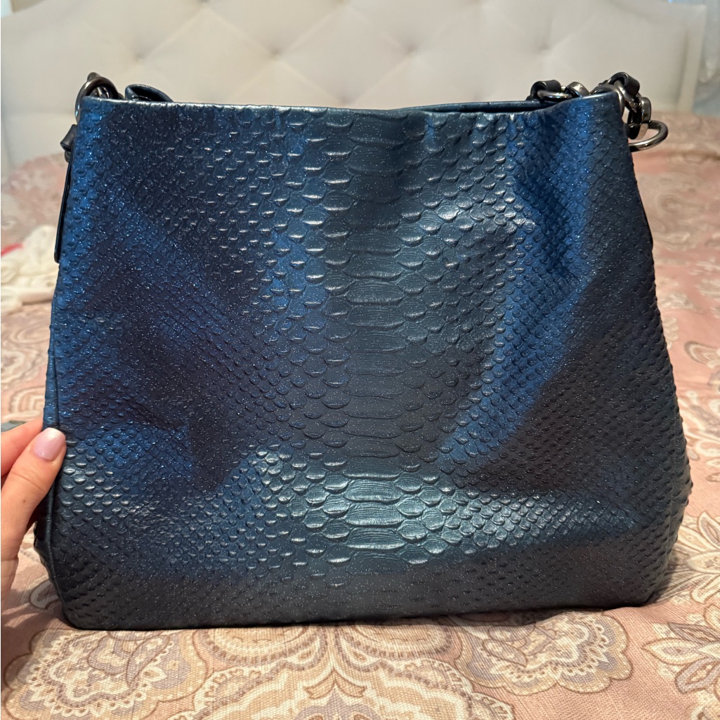 Nwot Coach Phoebe Metallic Snakeskin Embossed Leather Bag